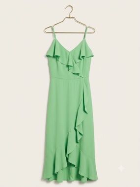NWT London Times Green Ruffle Faux Wrap Midi dress- Size 4